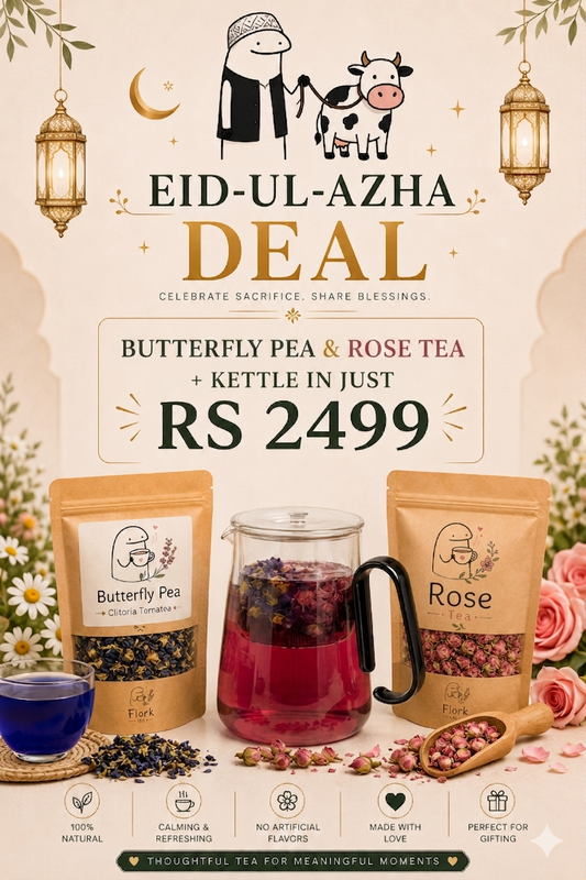 Glass Infuse Kettle + Butterfly Pea Tea +Rose Tea - Eid Ul Adha Deals